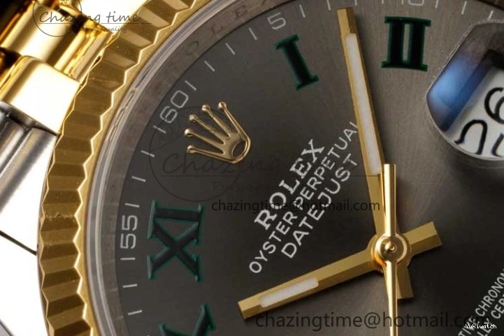 DIWF 904L SA3235 1:1 YG DateJust on Steel Bracelet Jubilee 36mm Best SS Markers Gray Dial Edition Green 0404